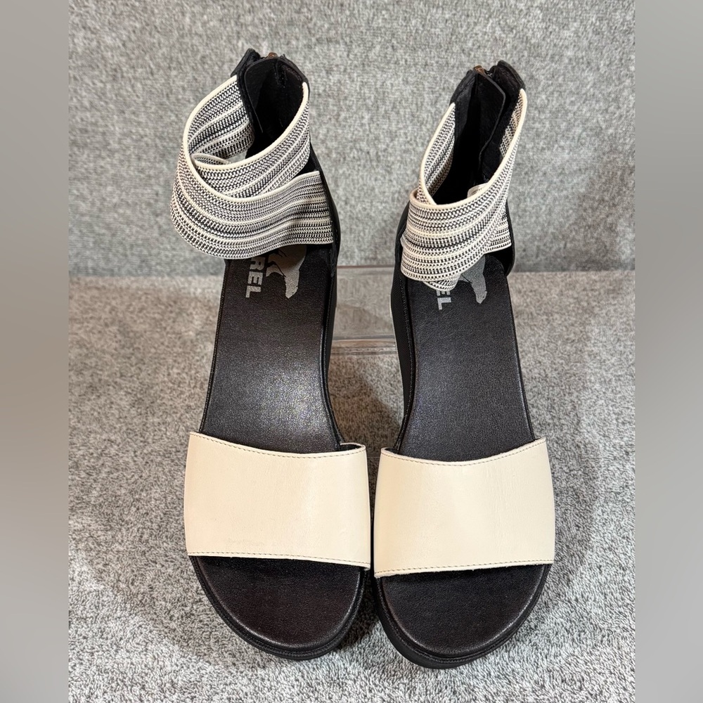 Sorel Women's Cameron Platform Ankle Strap Wedge Sandal Black White 
Size 6.5 - Picture 3 of 6
